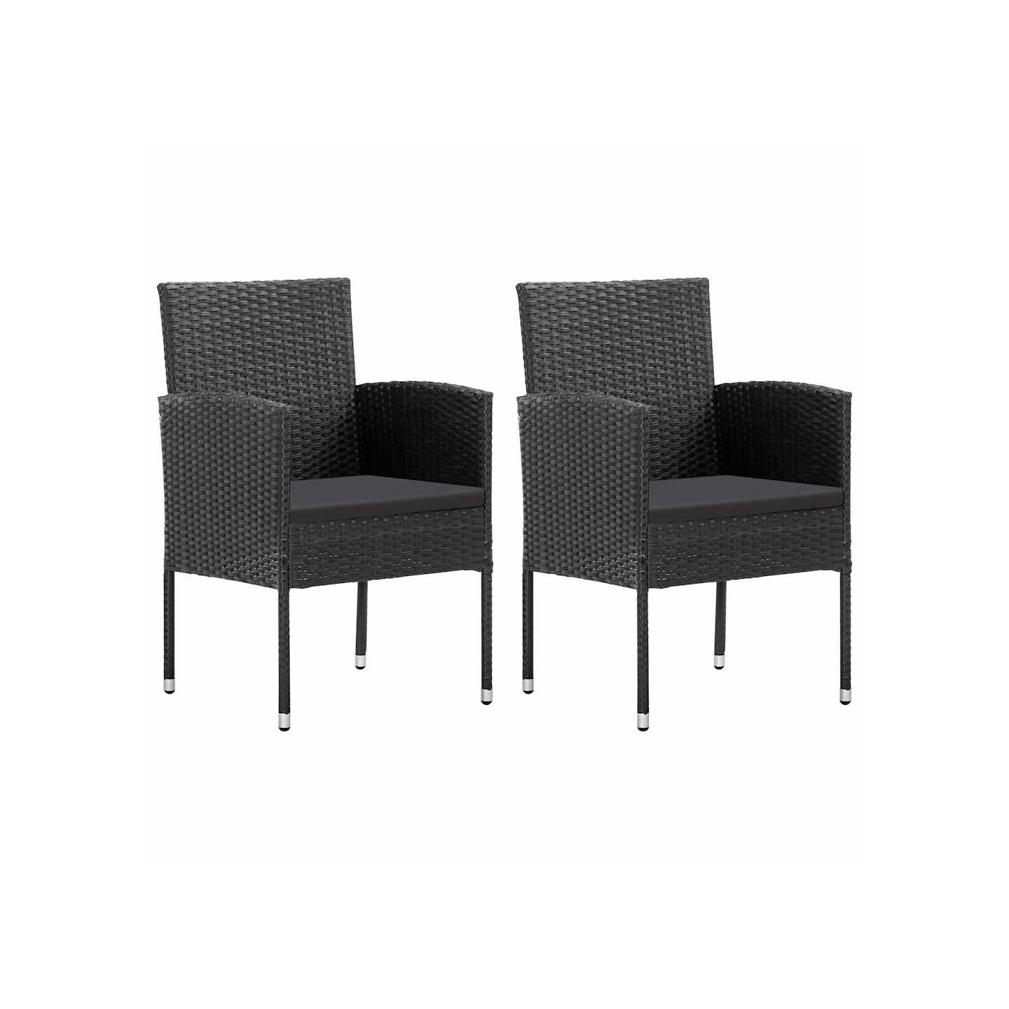Chaises de jardin avec coussins noir lot de 2 résine tressée