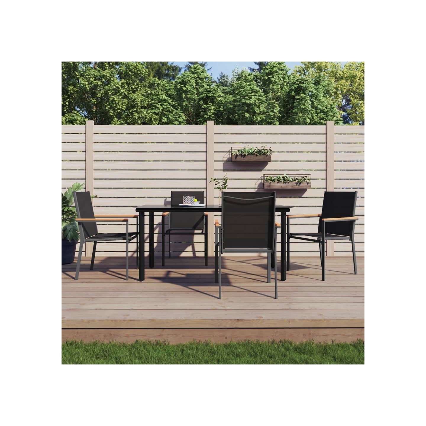 Ensemble à manger de jardin 5 pcs noir textilène et acier