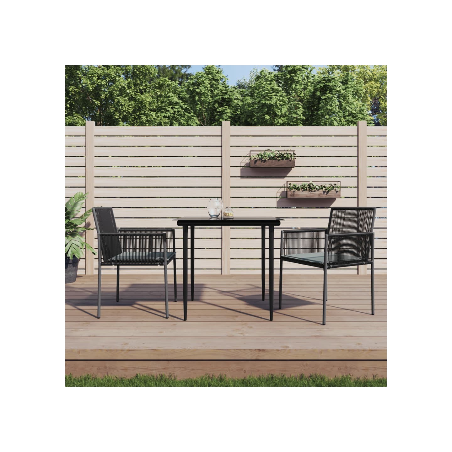 Ensemble à manger de jardin coussins 3 pcs noir rotin et acier