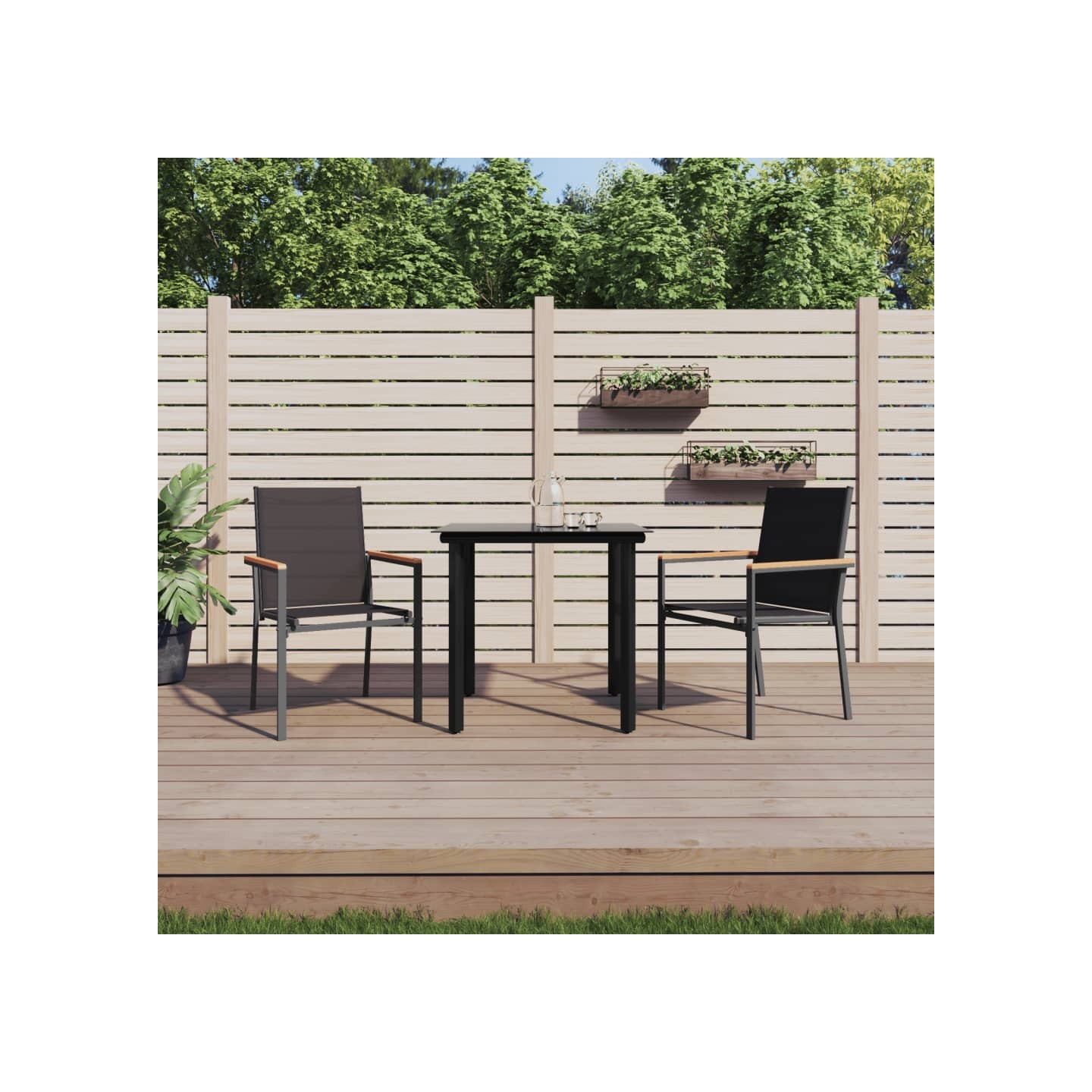 Ensemble à manger de jardin 3 pcs noir textilène et acier