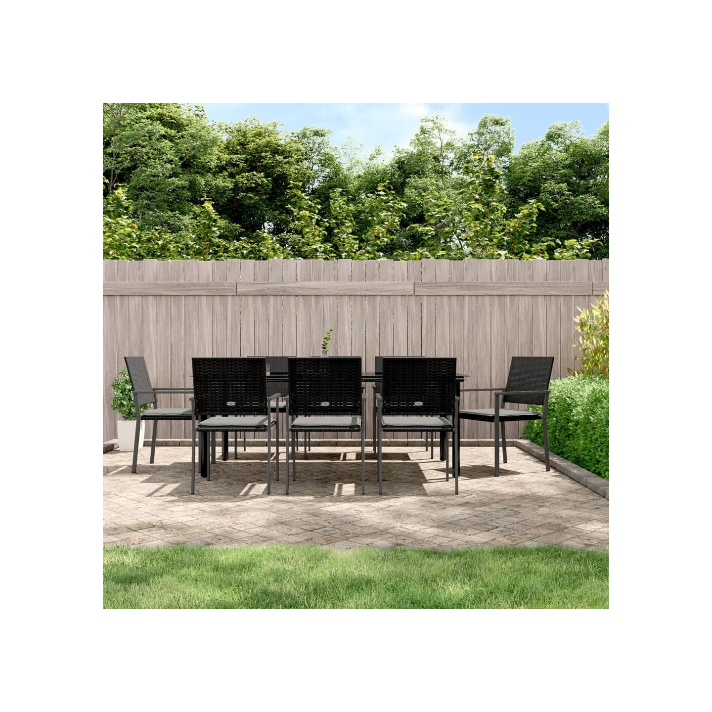 Ensemble à manger de jardin 9 pcs coussins résine tressée acier