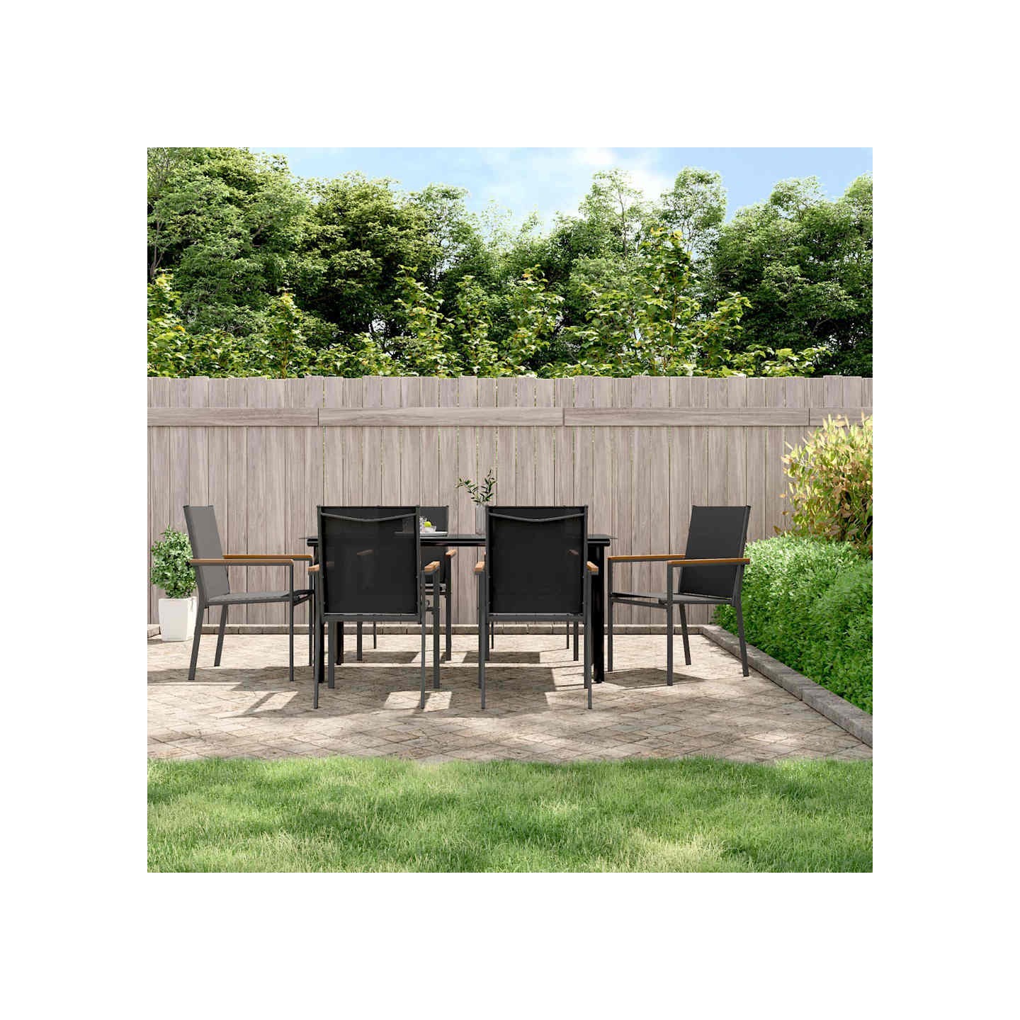 Ensemble à manger de jardin 7 pcs noir textilène et acier