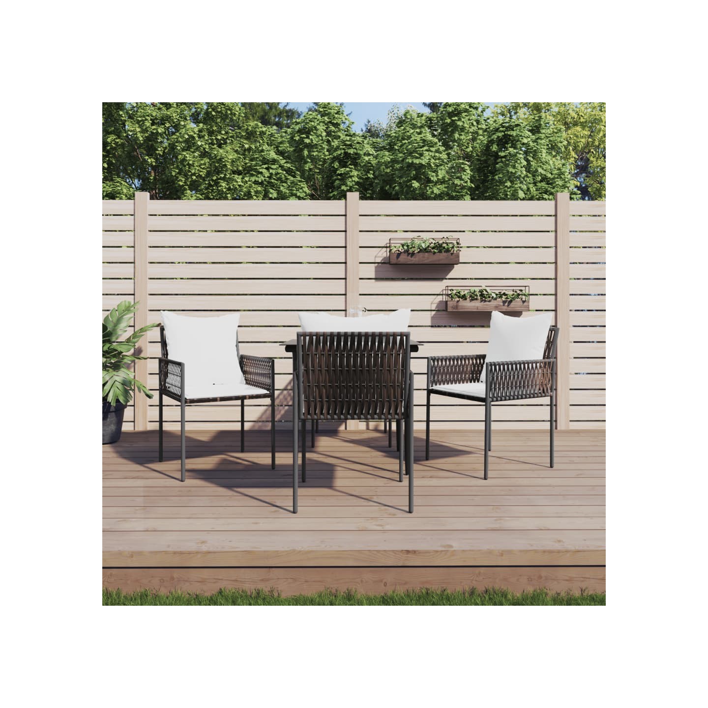 Ensemble à manger de jardin 5 pcs coussins résine tressée acier