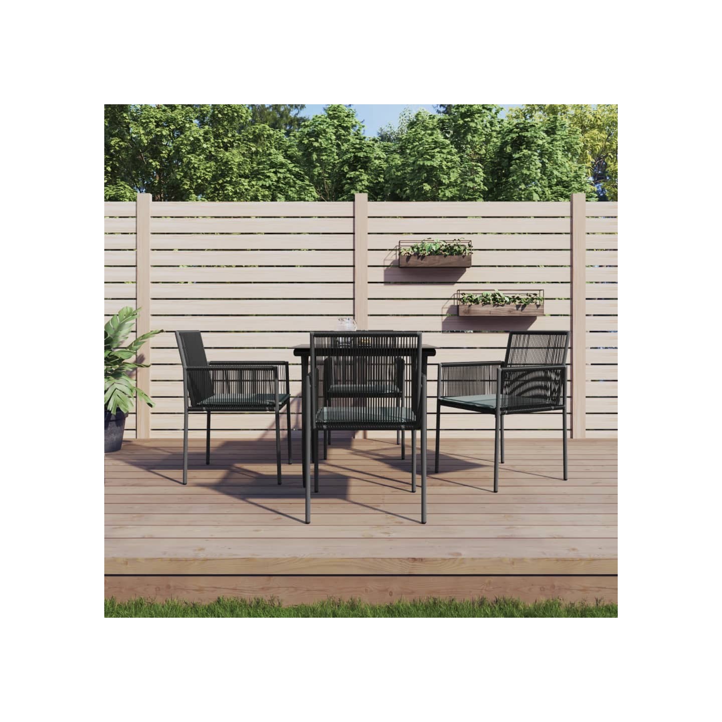 Ensemble à manger de jardin coussins 5pcs noir rotin et acier