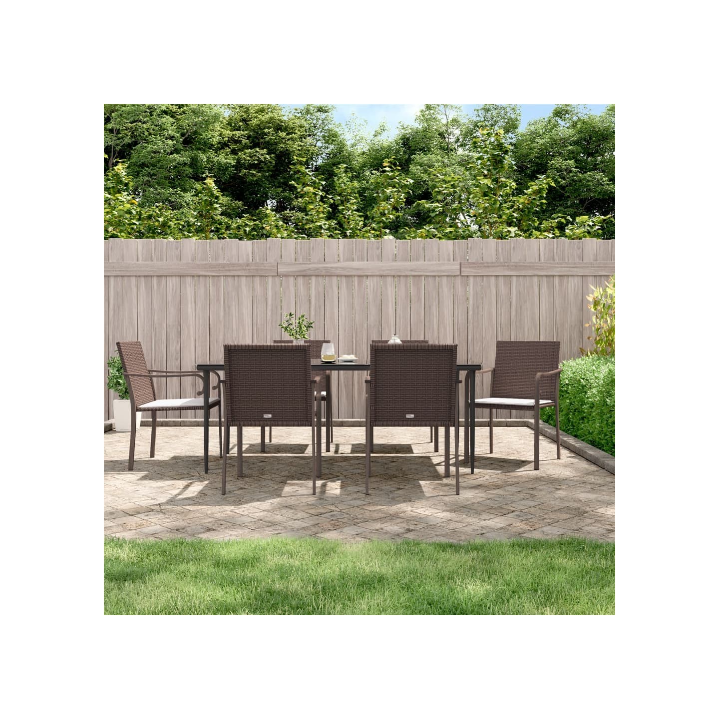Chaises de jardin et coussins lot de 6 marron 56x59x84 cm rotin