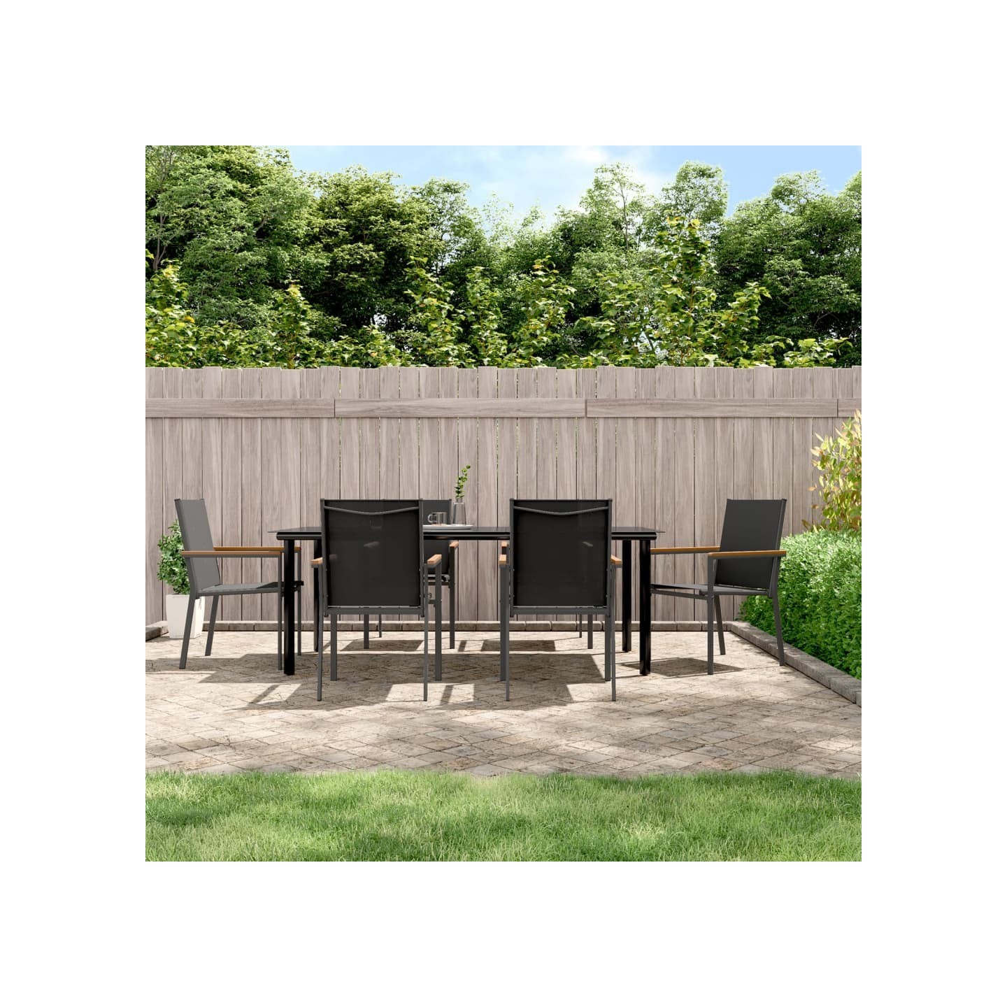 Ensemble à manger de jardin 7 pcs noir textilène et acier
