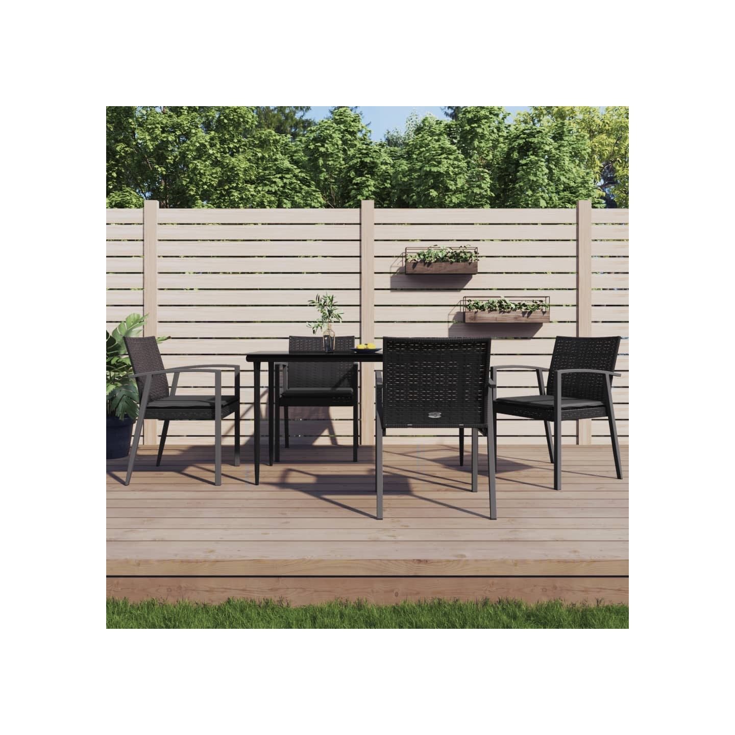 Chaises de jardin et coussins lot de 4 noir 56,5x57x83 cm rotin