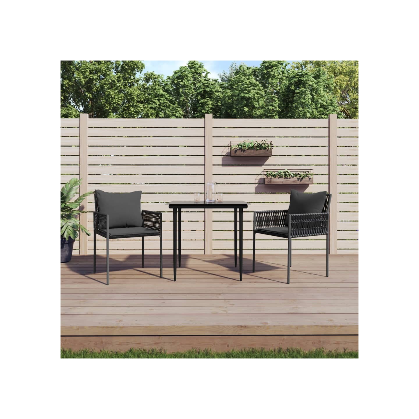 Ensemble à manger de jardin 3 pcs coussins résine tressée acier
