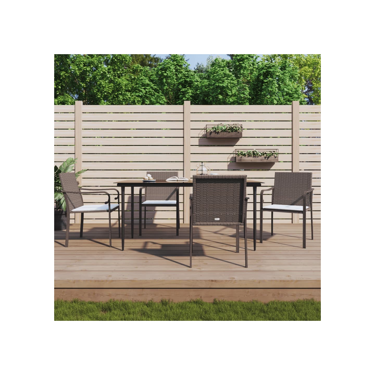 Chaises de jardin et coussins lot de 4 marron 56x59x84 cm rotin