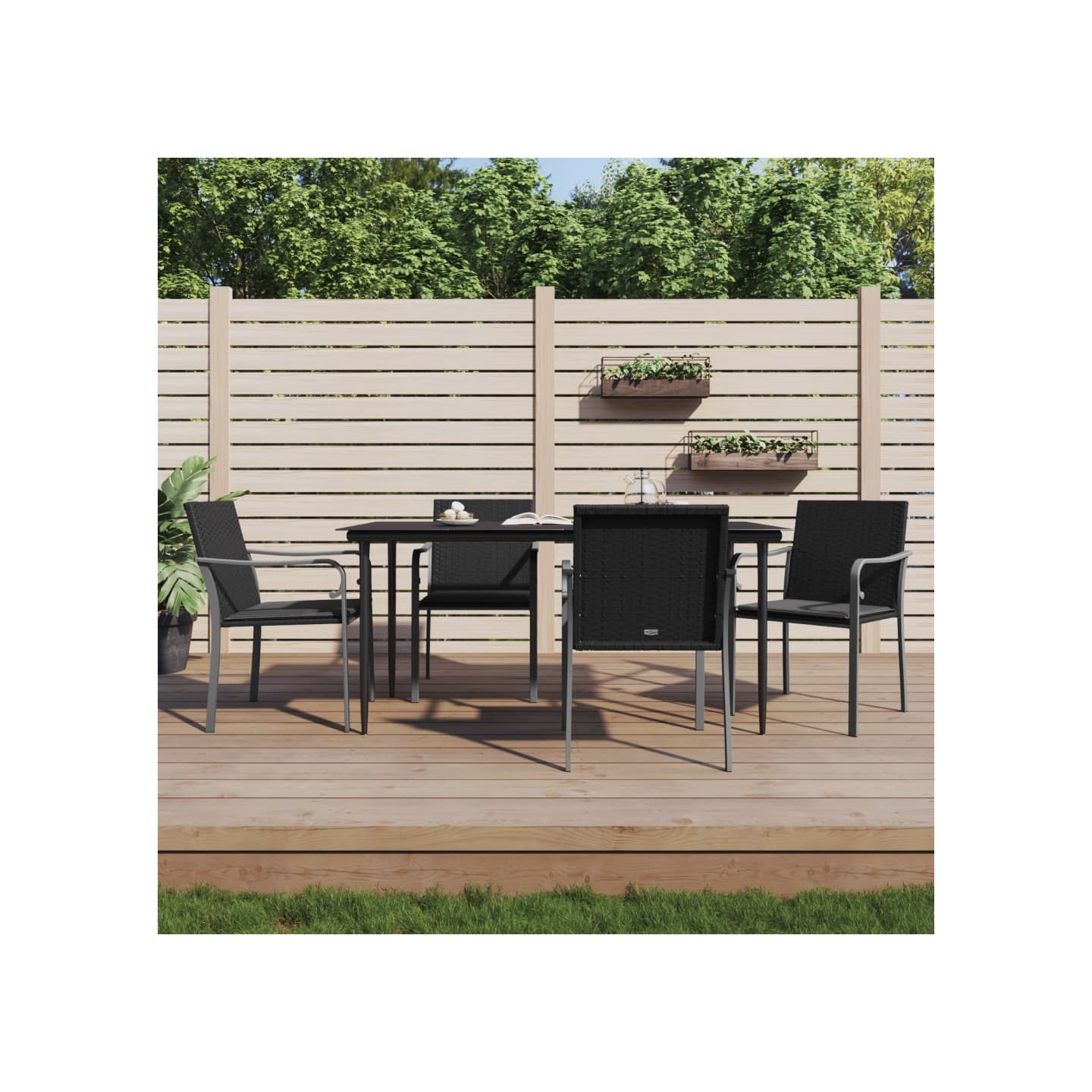 Chaises de jardin avec coussins lot de 4 noir 56x59x84 cm rotin