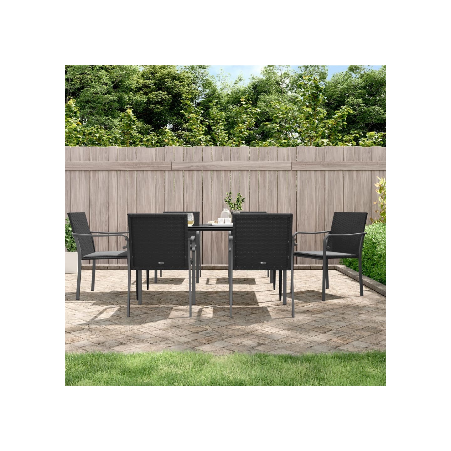 Chaises de jardin avec coussins lot de 6 noir 56x59x84 cm rotin