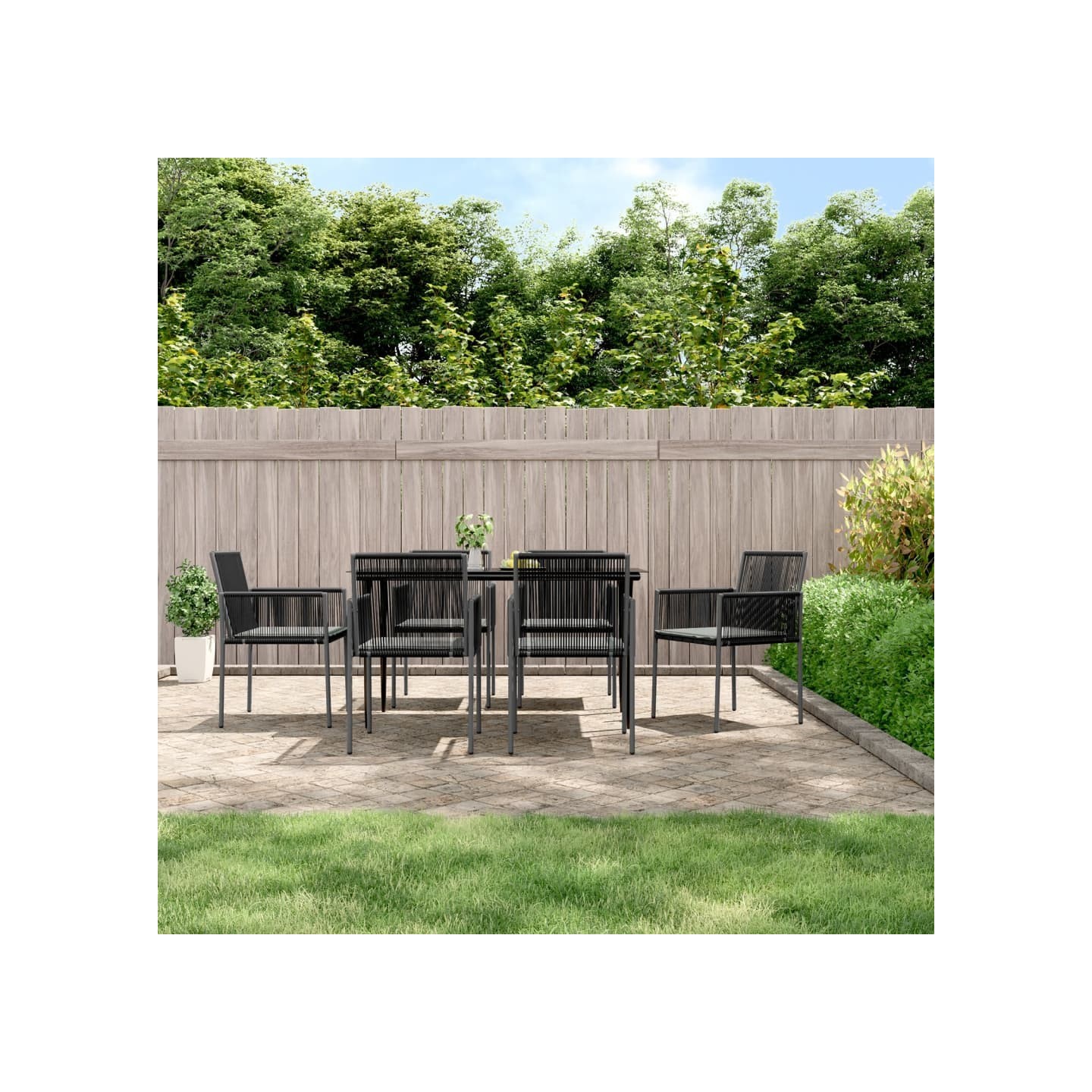 Chaises de jardin et coussins lot de 6 noir 54x60,5x83,5 cm