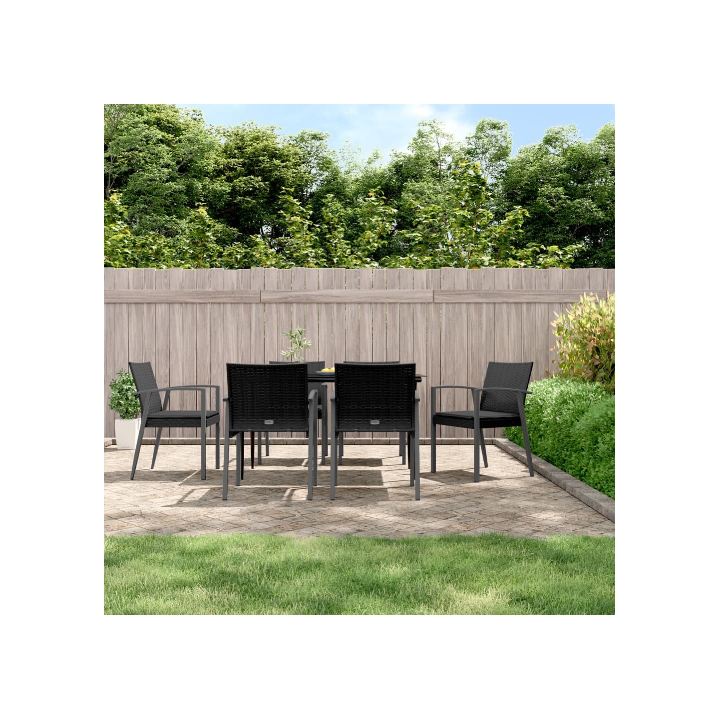 Chaises de jardin et coussins lot de 6 noir 56,5x57x83 cm rotin