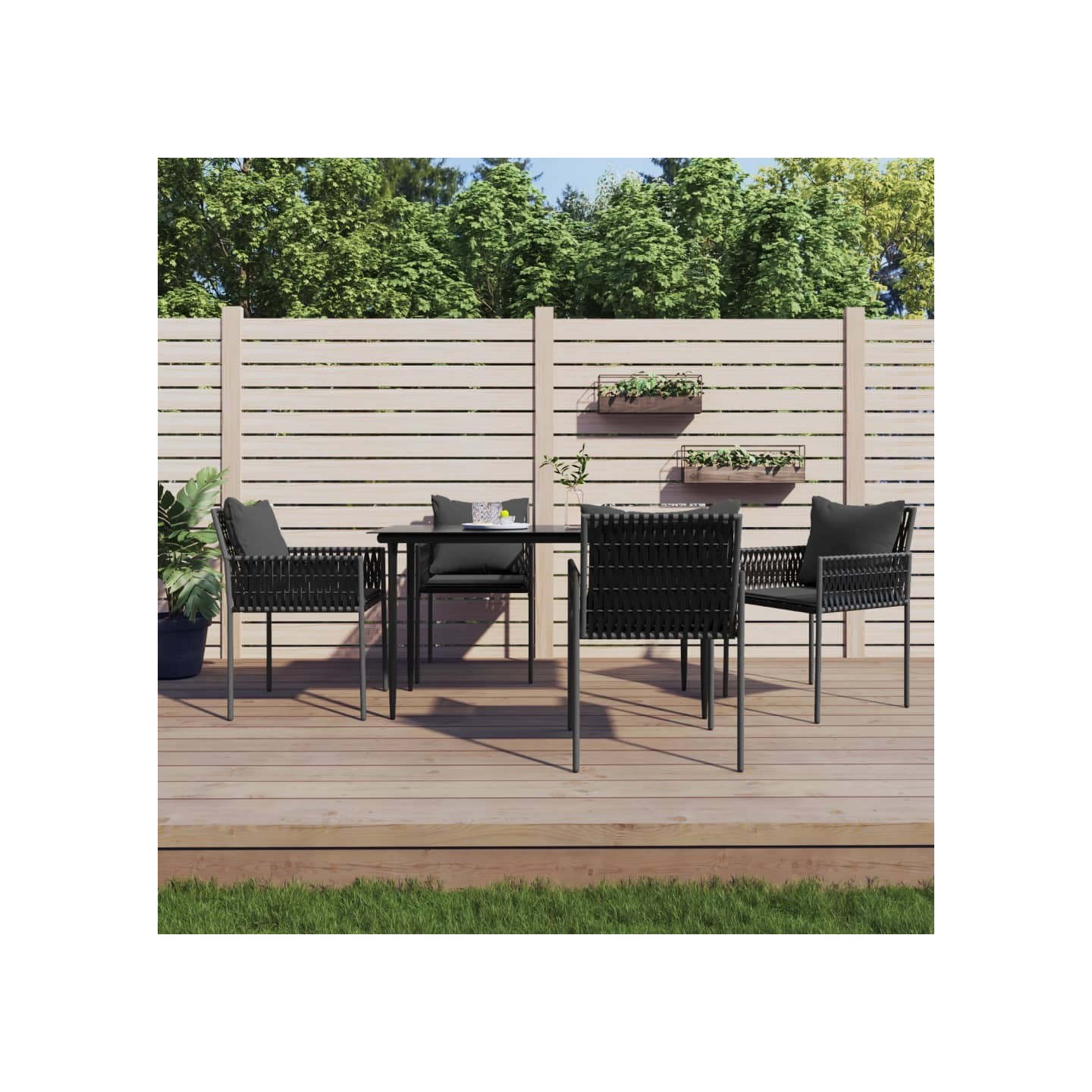 Chaises de jardin avec coussins lot de 4 noir 54x61x83 cm rotin