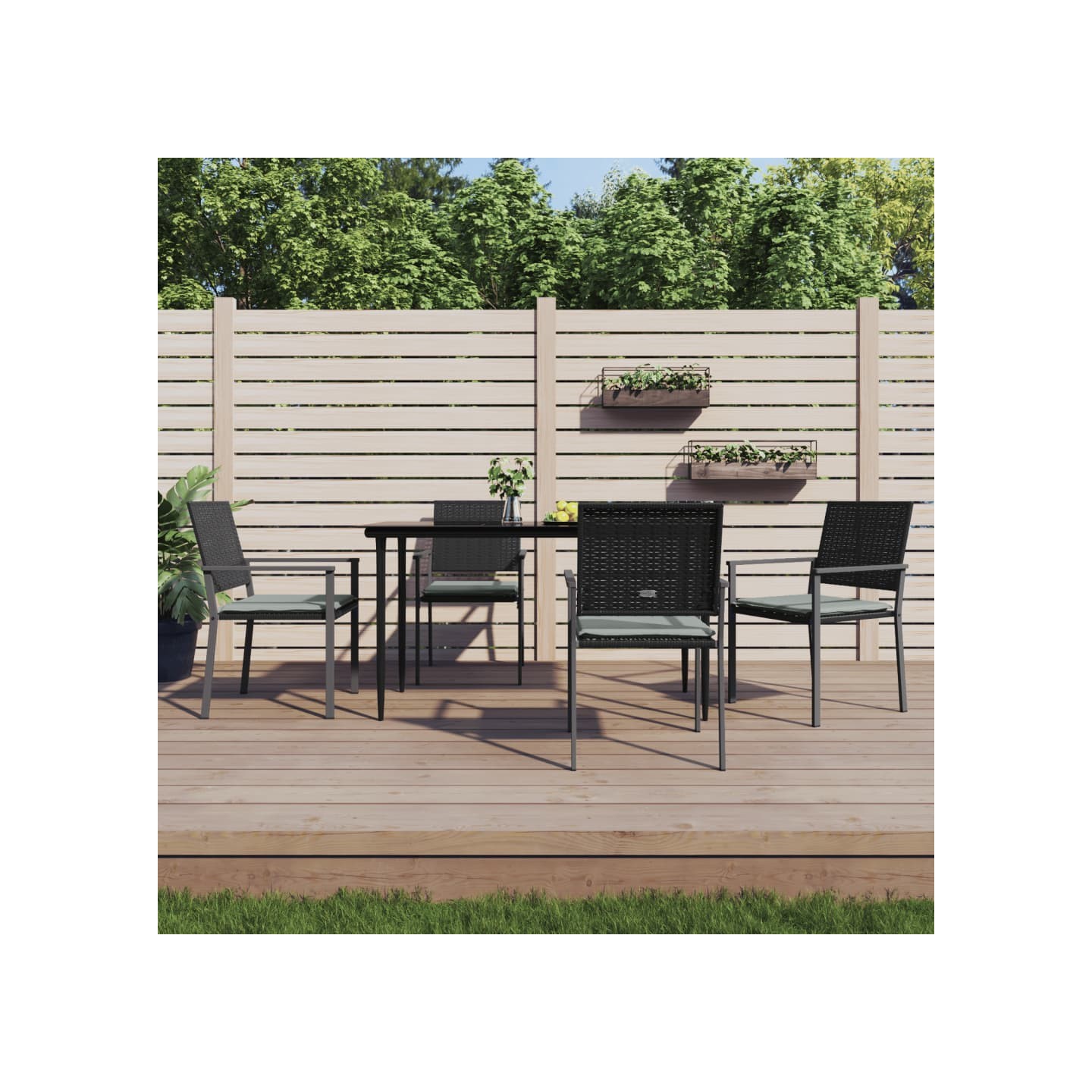 Chaises de jardin et coussins lot de 4 noir 54x62,5x89 cm rotin