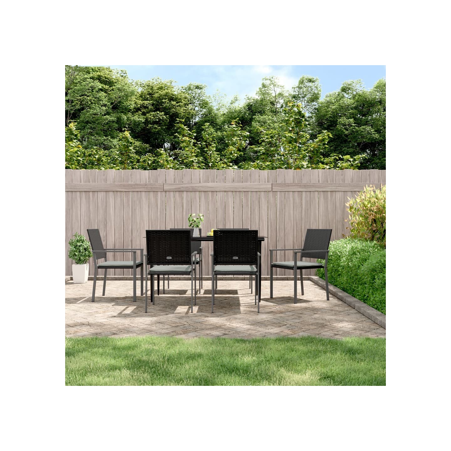 Chaises de jardin et coussins lot de 6 noir 54x62,5x89 cm rotin