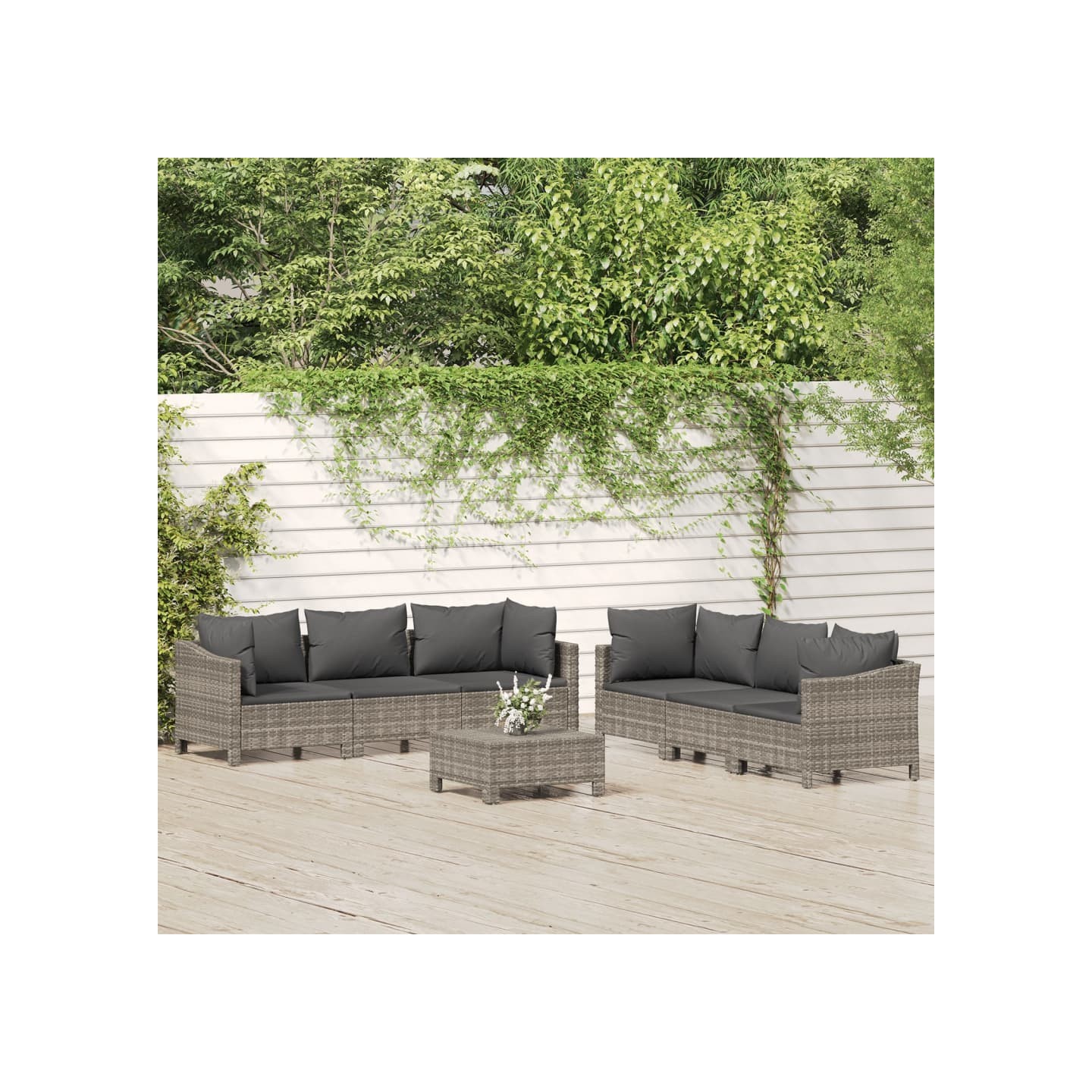 Salon de jardin 7 pcs avec coussins Gris Résine tressée