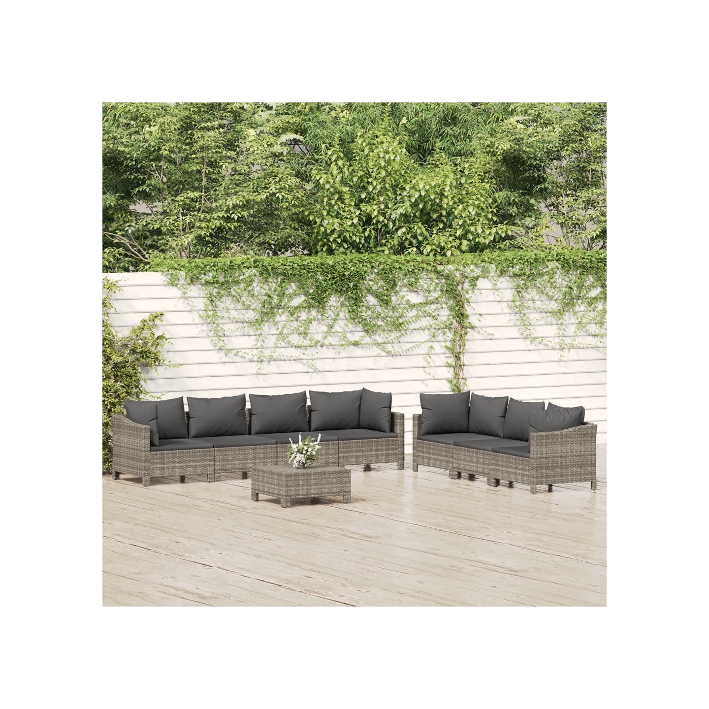 Salon de jardin 8 pcs avec coussins Gris Résine tressée