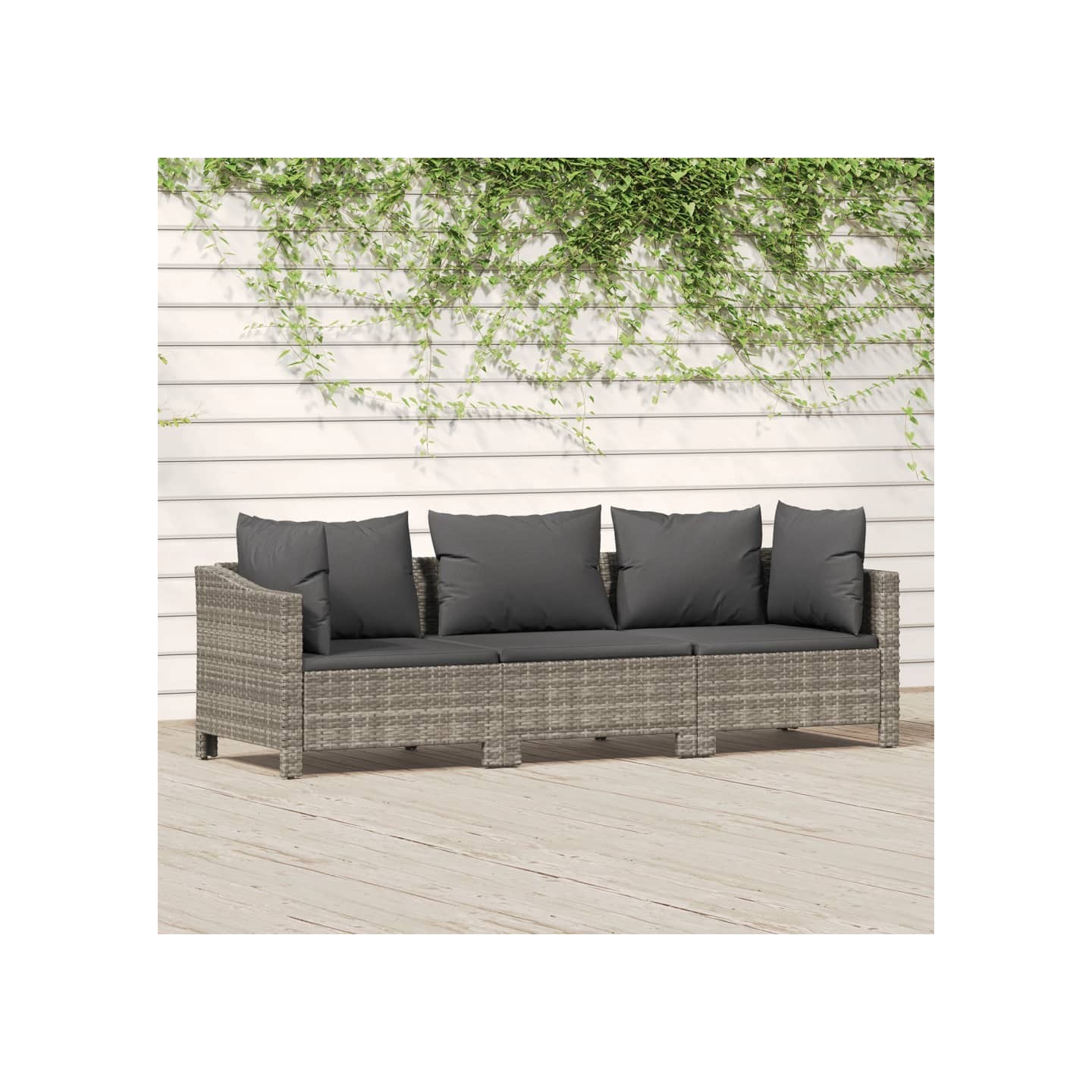 Salon de jardin 3 pcs avec coussins Gris Résine tressée