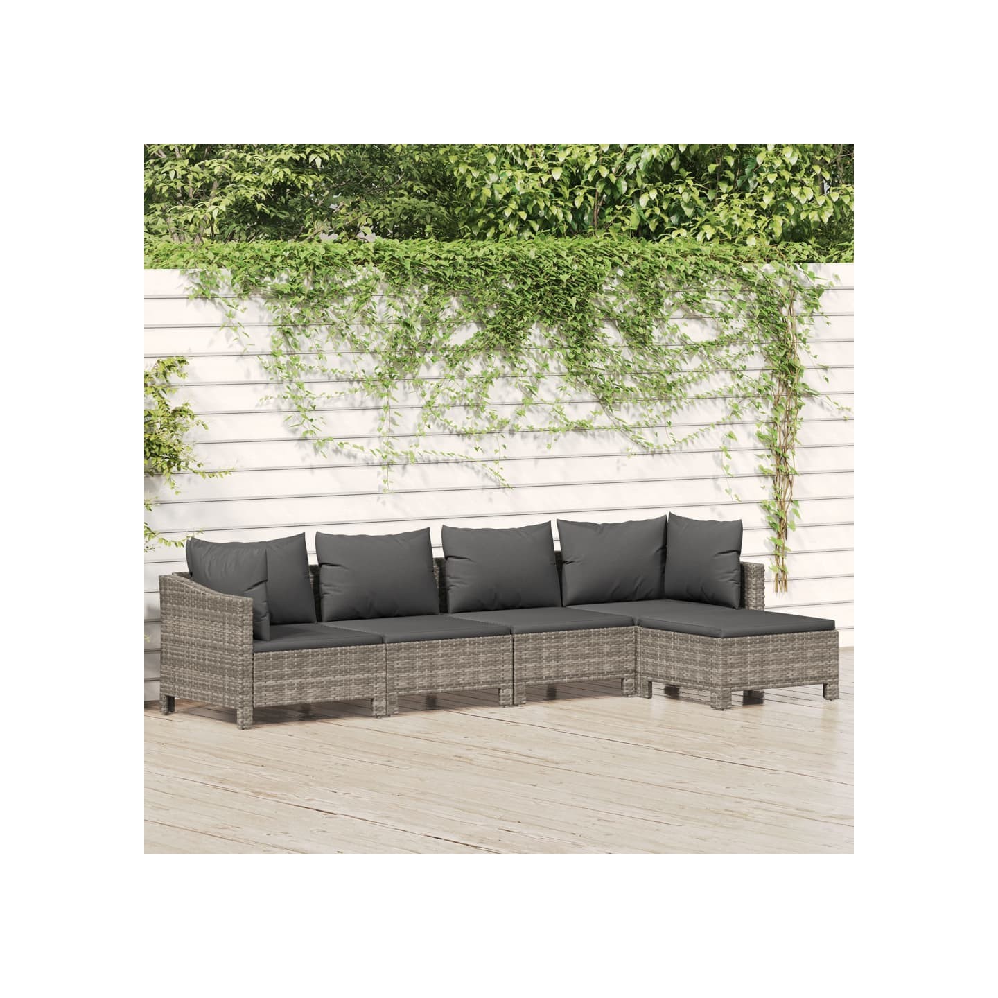 Salon de jardin 5 pcs avec coussins Gris Résine tressée