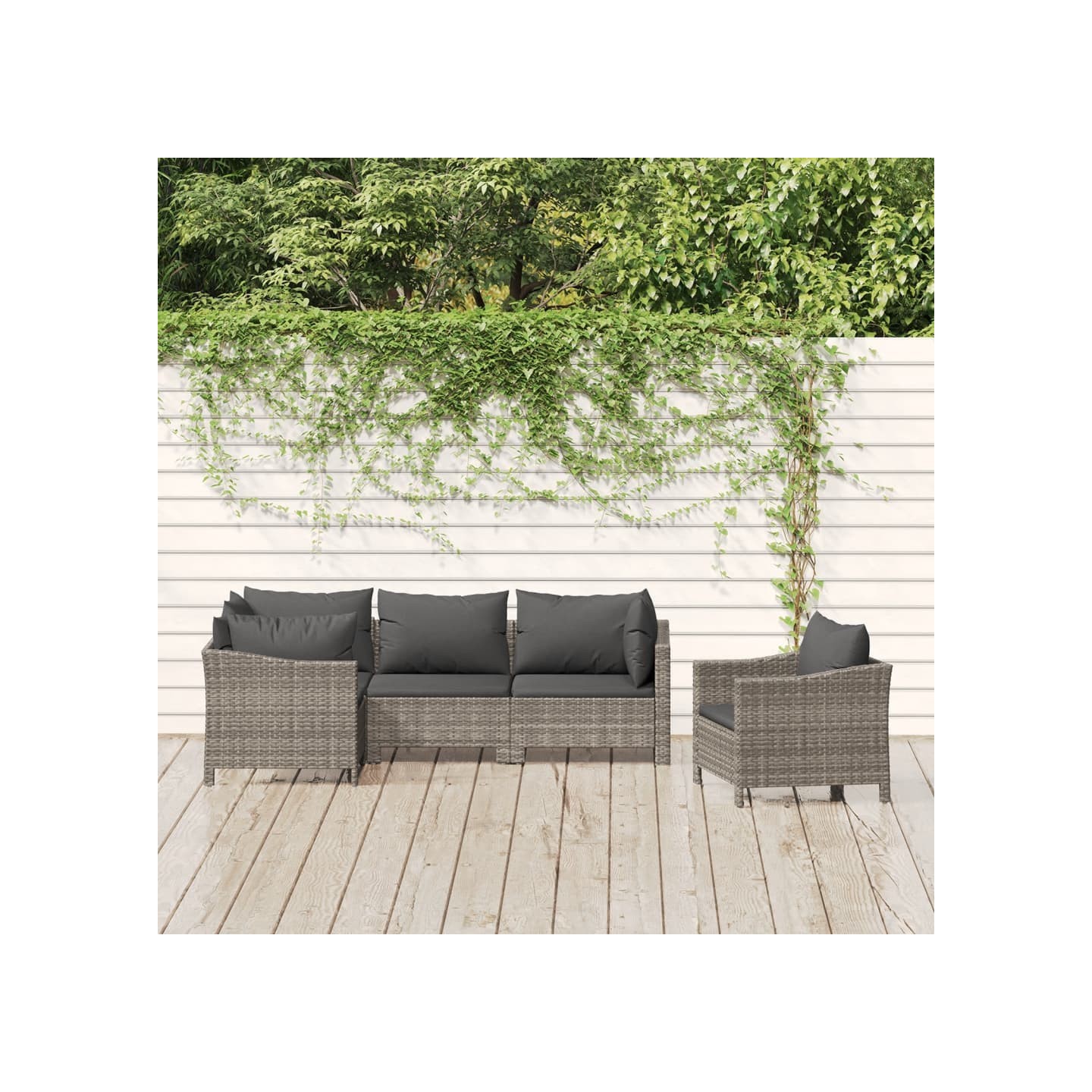 Salon de jardin 5 pcs avec coussins Gris Résine tressée
