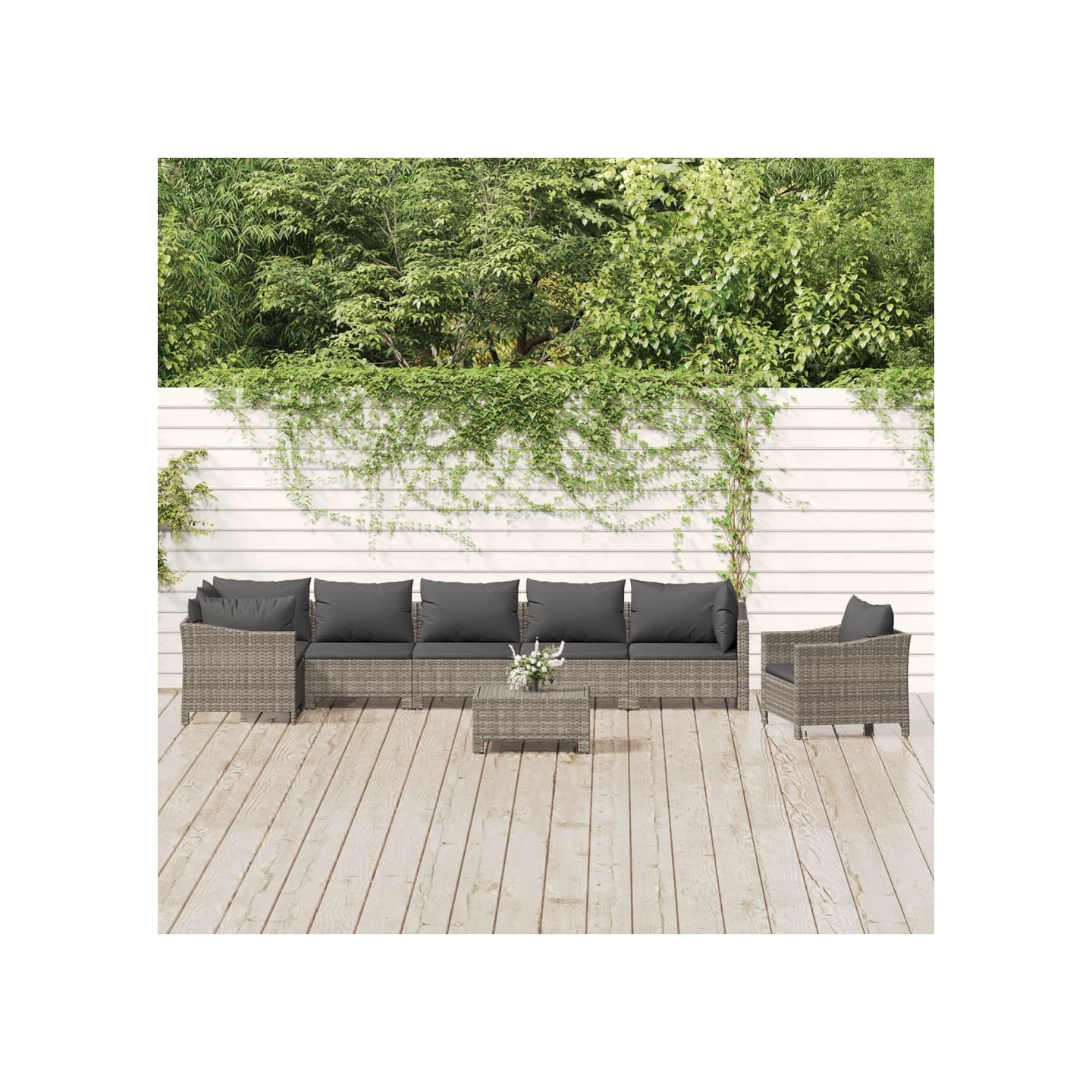 Salon de jardin 8 pcs avec coussins Gris Résine tressée