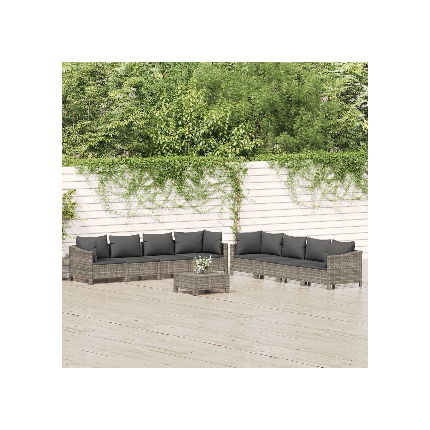 Salon de jardin 9 pcs avec coussins Gris Résine tressée
