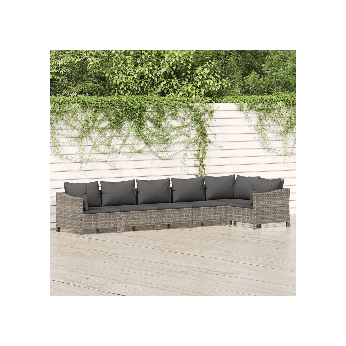 Salon de jardin 6 pcs avec coussins Gris Résine tressée
