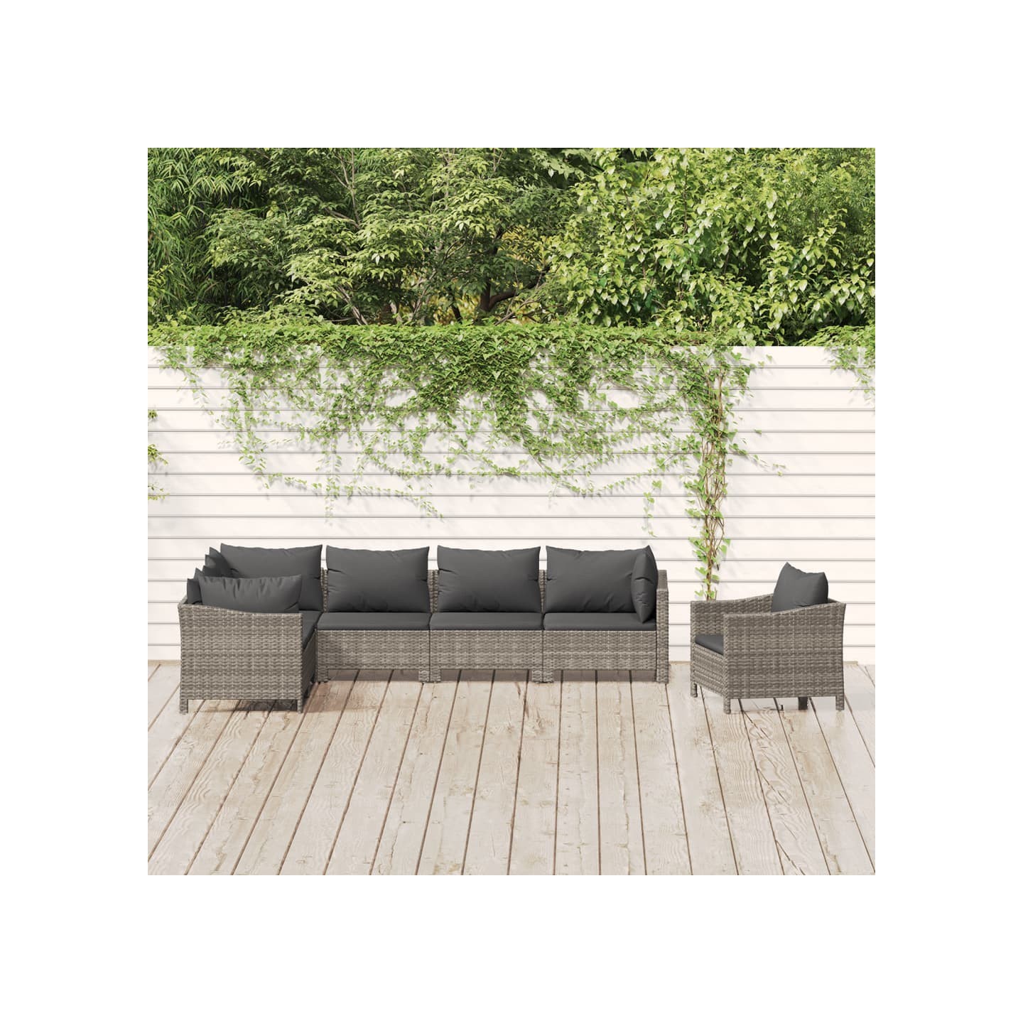 Salon de jardin 7 pcs avec coussins Gris Résine tressée