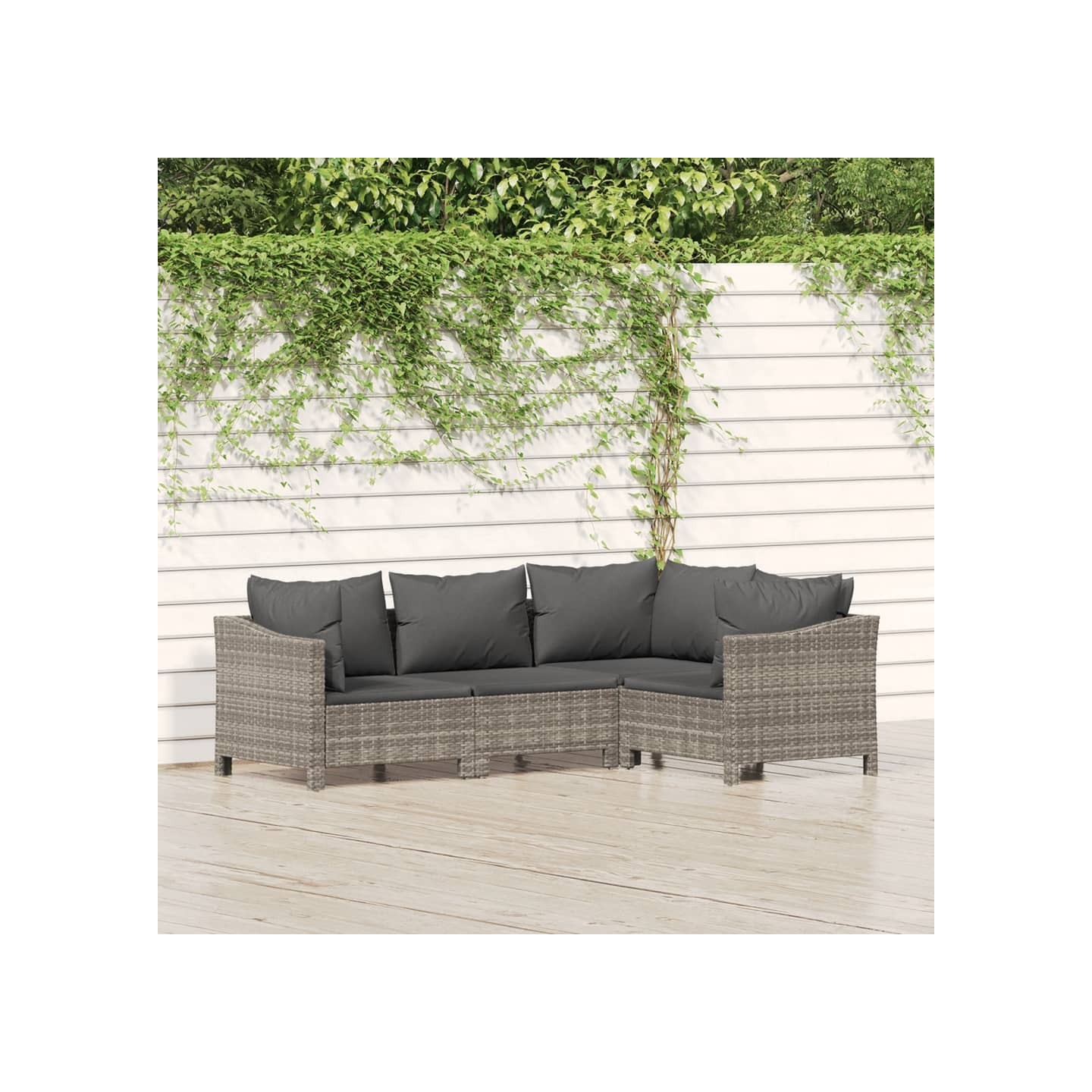 Salon de jardin 4 pcs avec coussins Gris Résine tressée