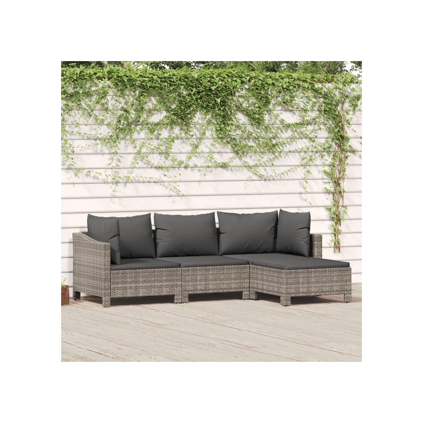 Salon de jardin 4 pcs avec coussins Gris Résine tressée