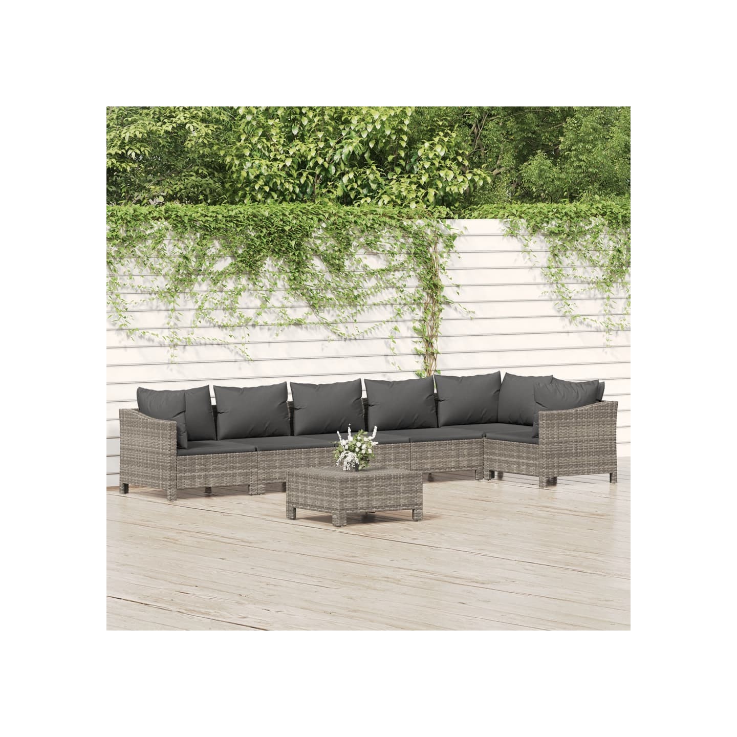 Salon de jardin 7 pcs avec coussins Gris Résine tressée