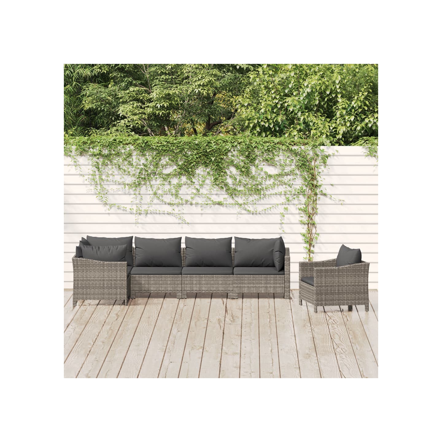 Salon de jardin 6 pcs avec coussins Gris Résine tressée
