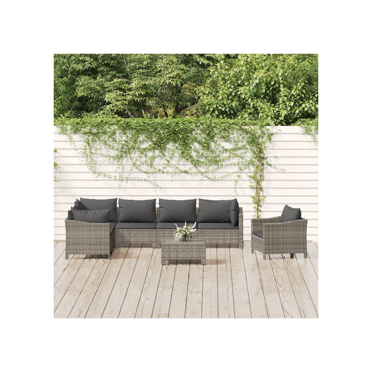 Salon de jardin 8 pcs avec coussins Gris Résine tressée