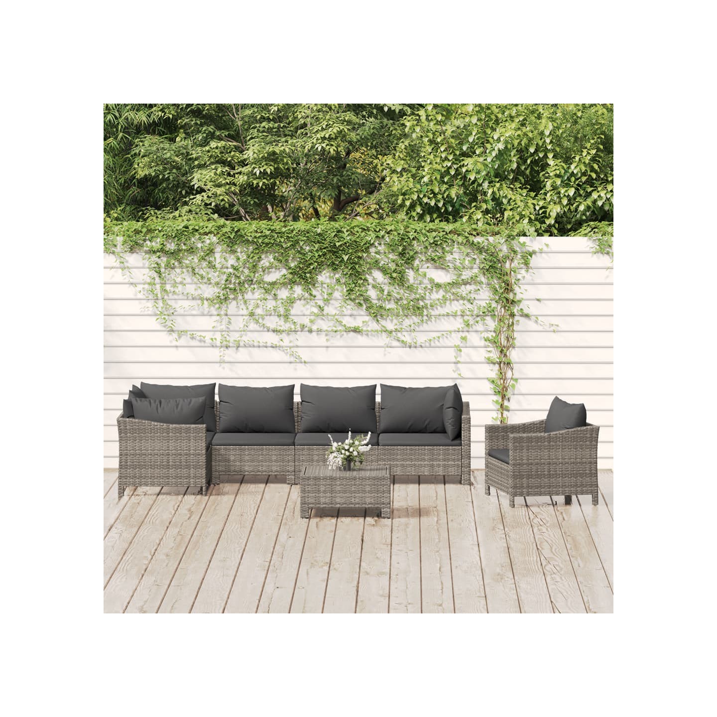 Salon de jardin 7 pcs avec coussins Gris Résine tressée