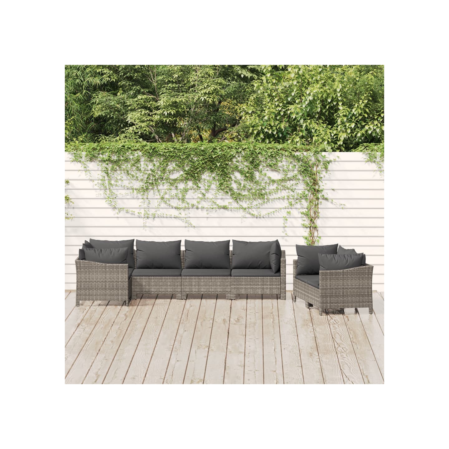 Salon de jardin 7 pcs avec coussins Gris Résine tressée
