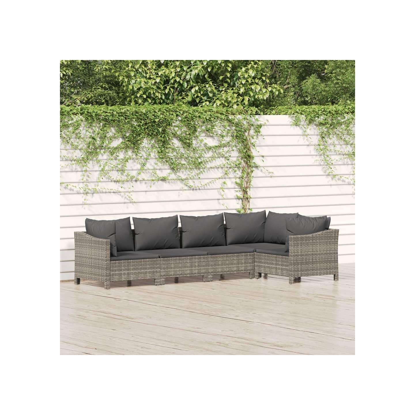 Salon de jardin 5 pcs avec coussins Gris Résine tressée