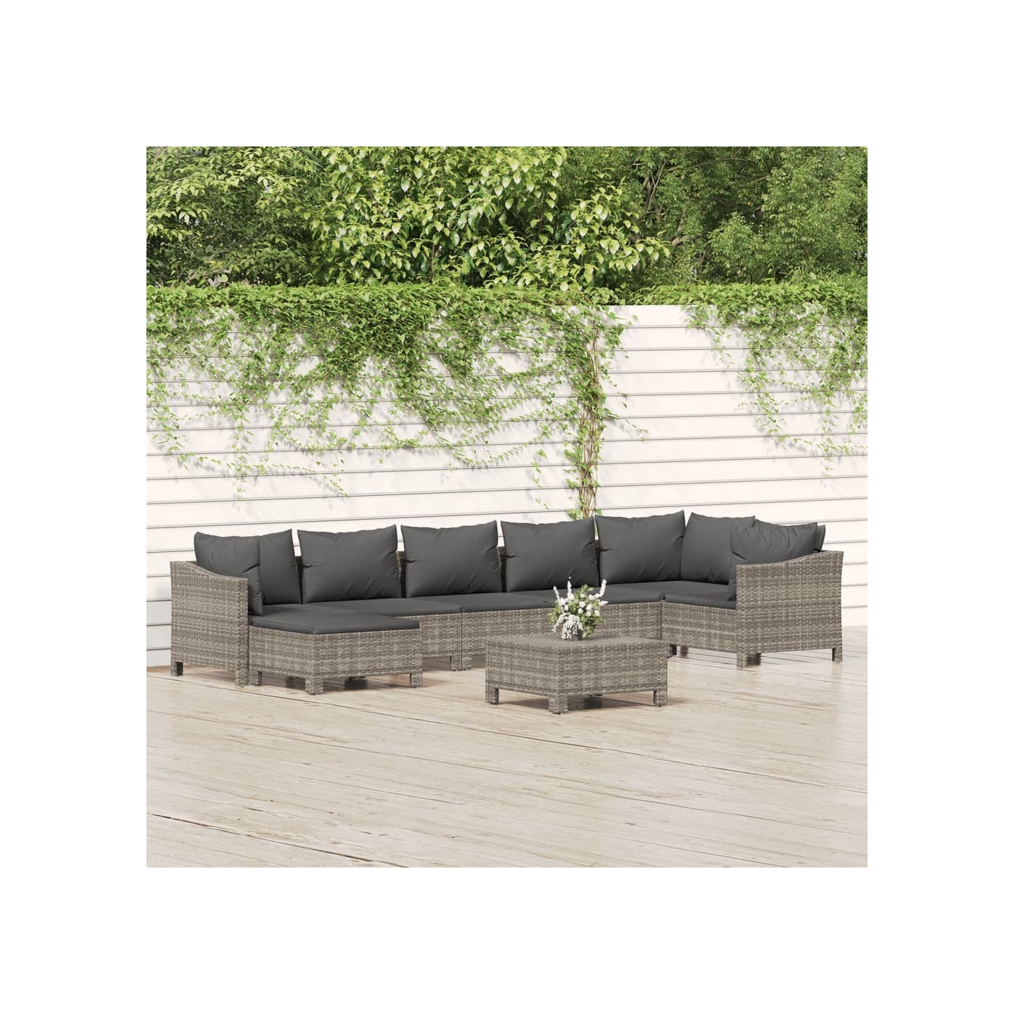 Salon de jardin 8 pcs avec coussins Gris Résine tressée