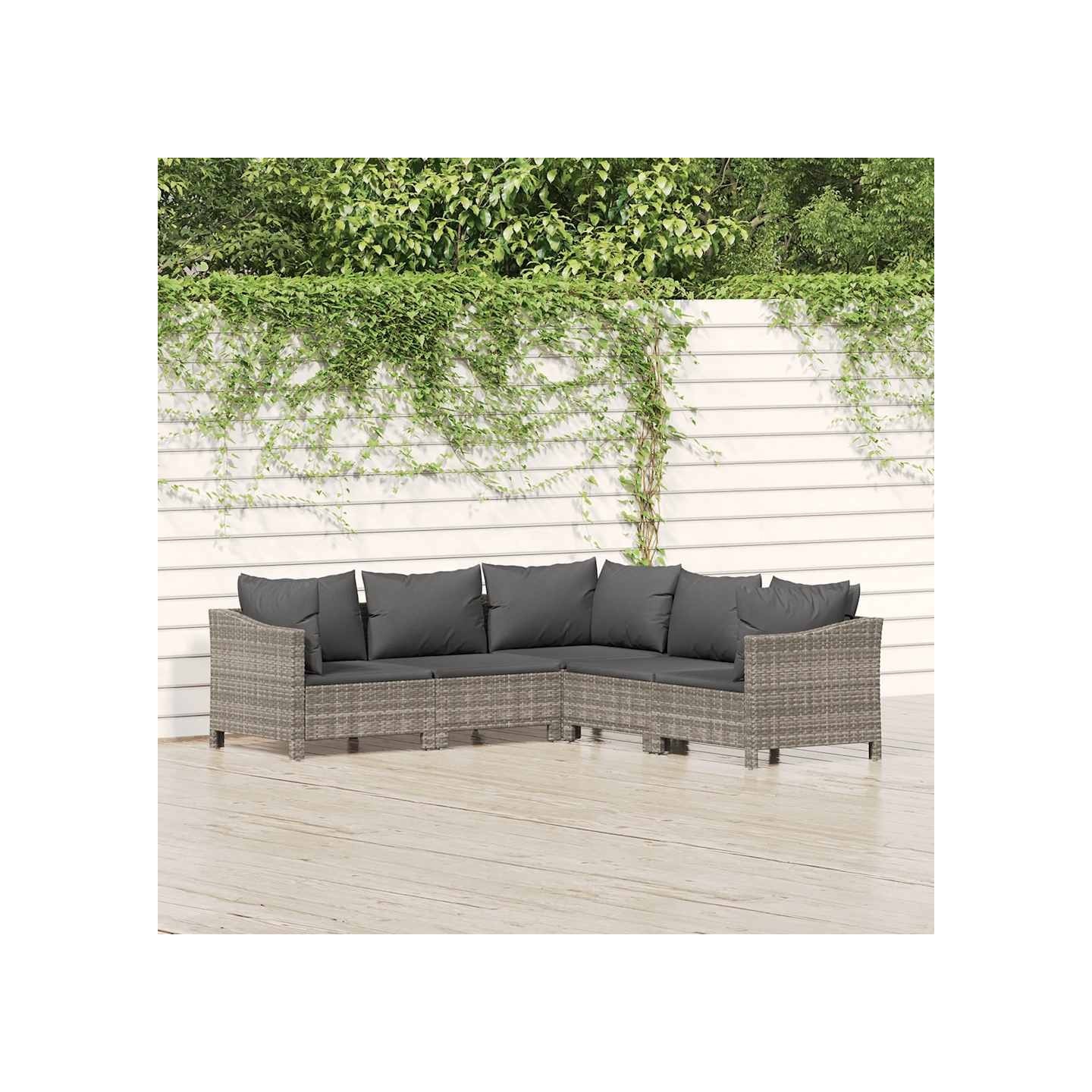 Salon de jardin 5 pcs avec coussins Gris Résine tressée