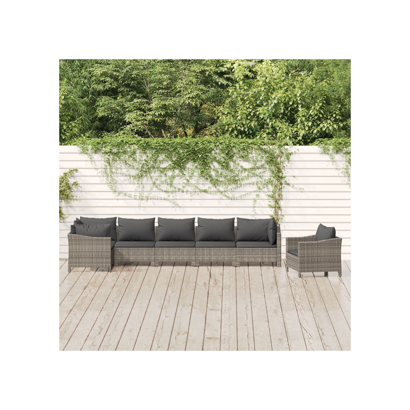 Salon de jardin 7 pcs avec coussins Gris Résine tressée