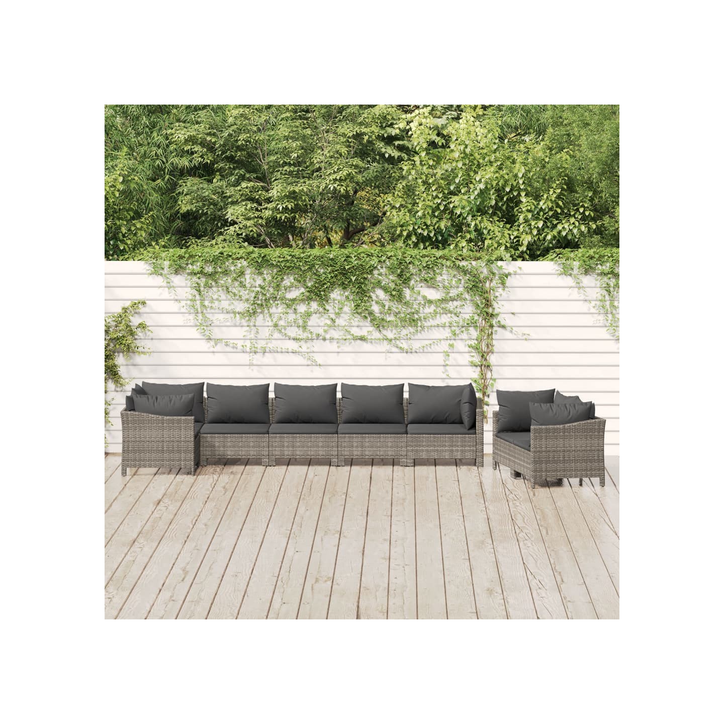 Salon de jardin 8 pcs avec coussins Gris Résine tressée