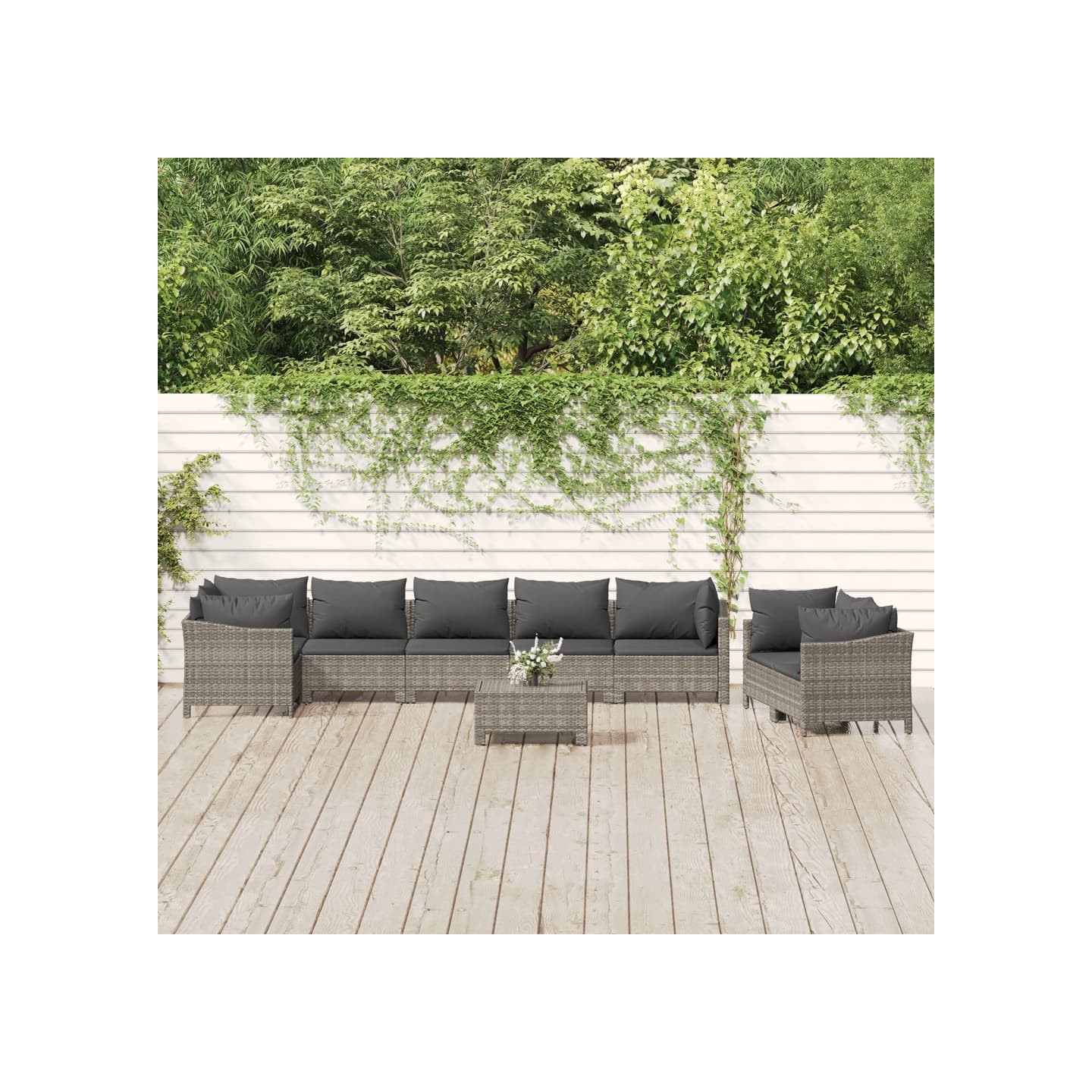 Salon de jardin 9 pcs avec coussins Gris Résine tressée