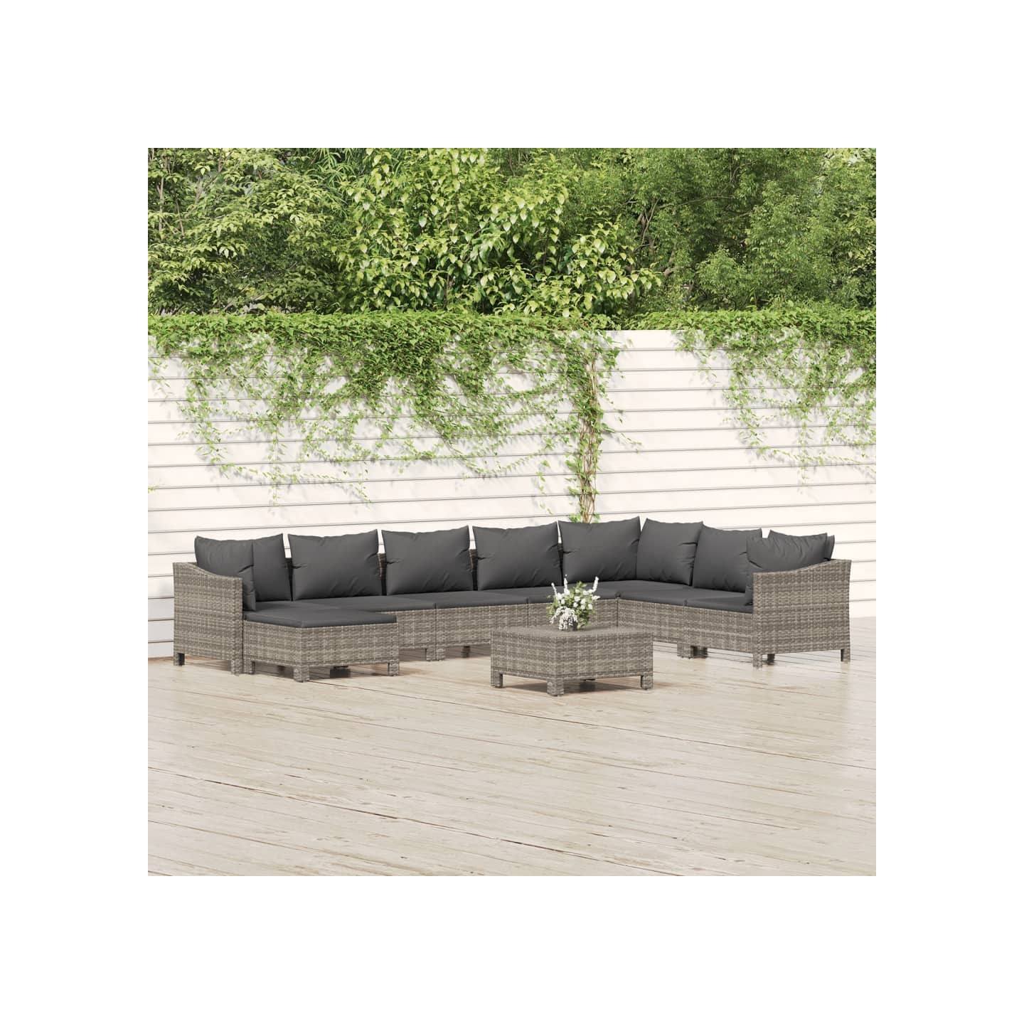 Salon de jardin 9 pcs avec coussins Gris Résine tressée