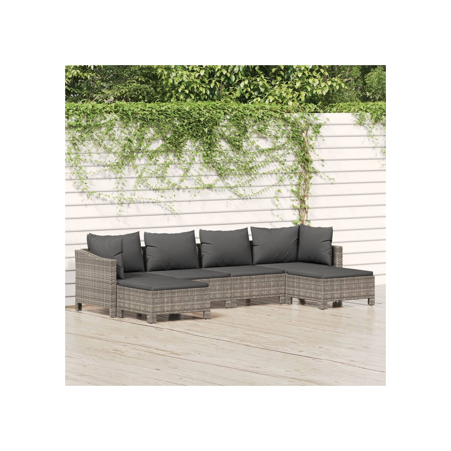 Salon de jardin 6 pcs avec coussins Gris Résine tressée