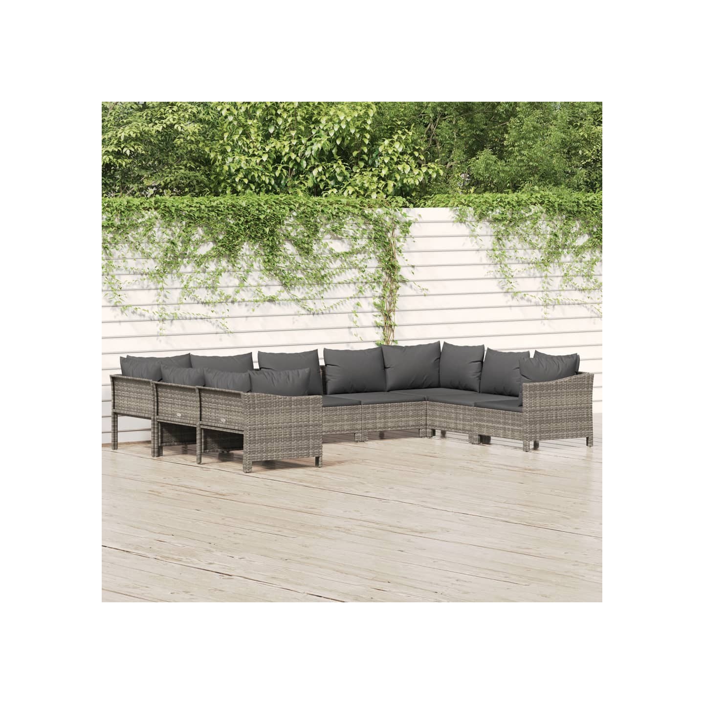 Salon de jardin 9 pcs avec coussins Gris Résine tressée