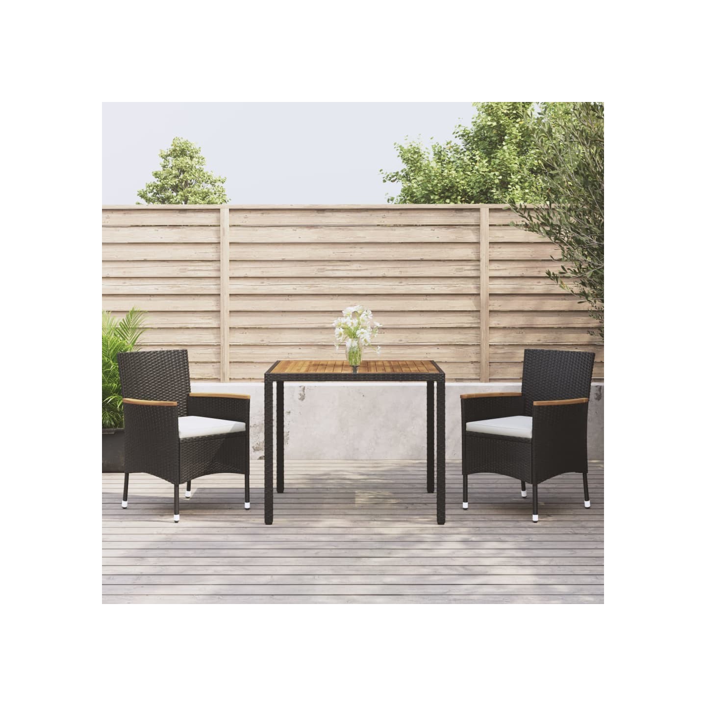 Ensemble à manger de jardin avec coussins 3 pcs Noir