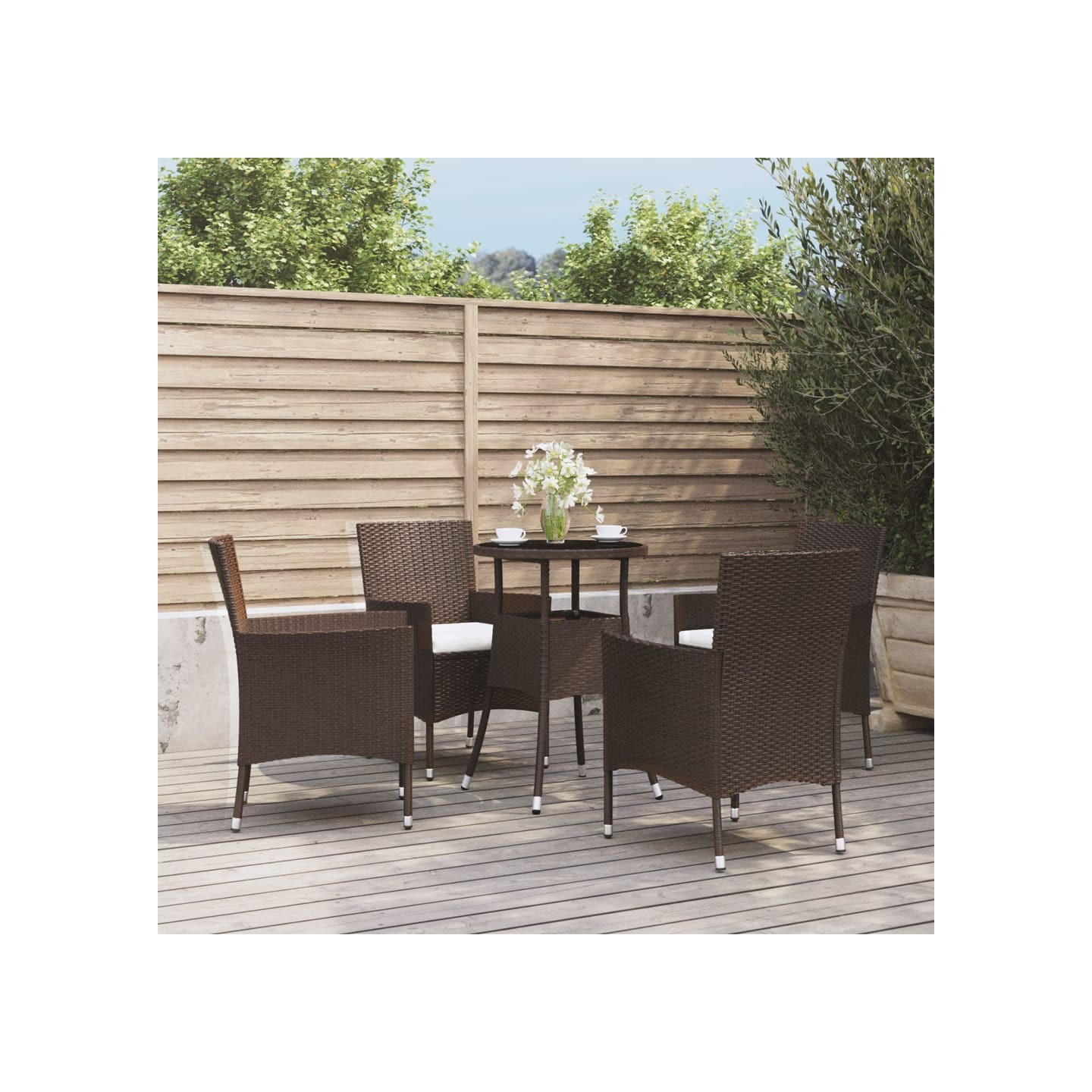Ensemble de bistro de jardin 5 pcs coussins marron poly rotin