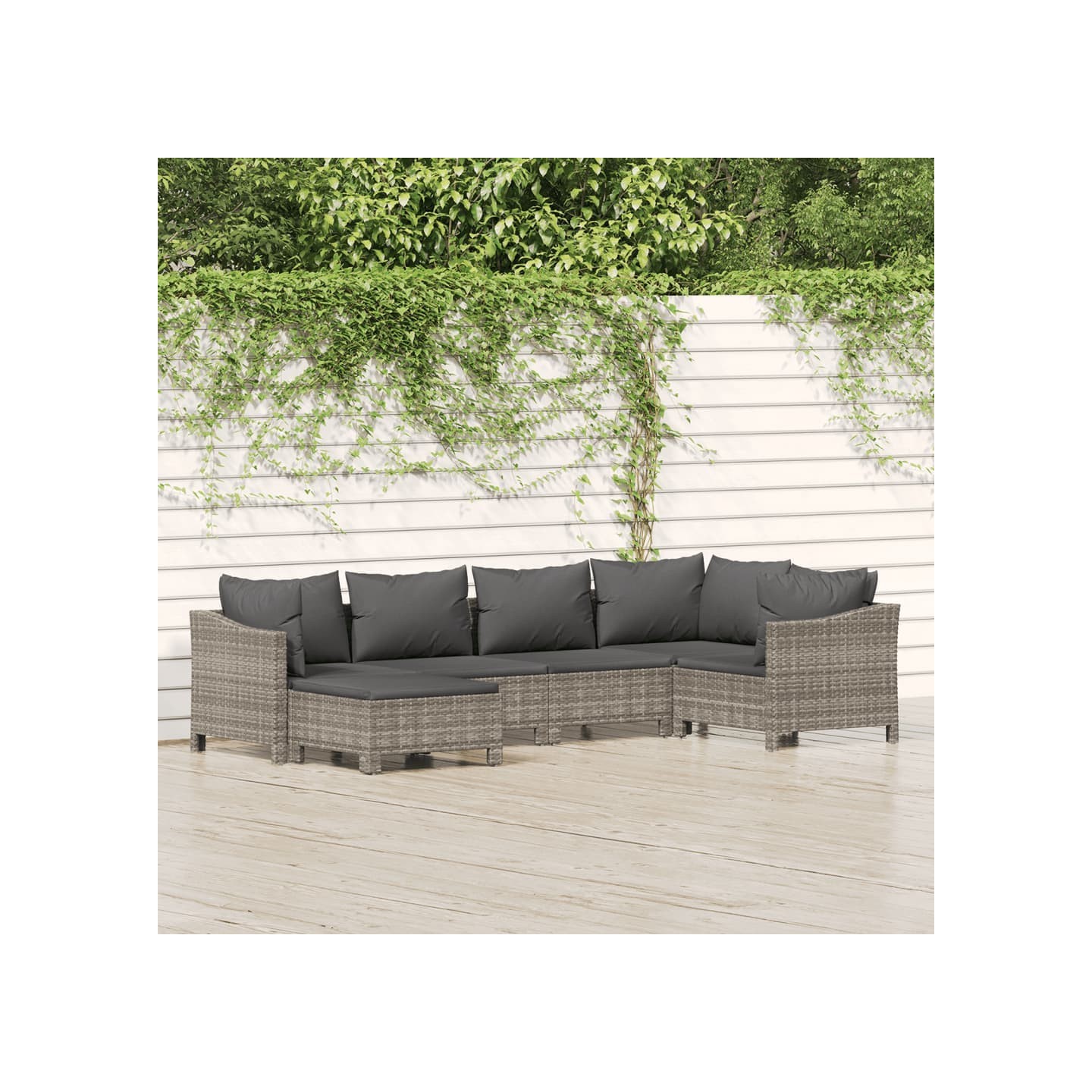 Salon de jardin 6 pcs avec coussins Gris Résine tressée
