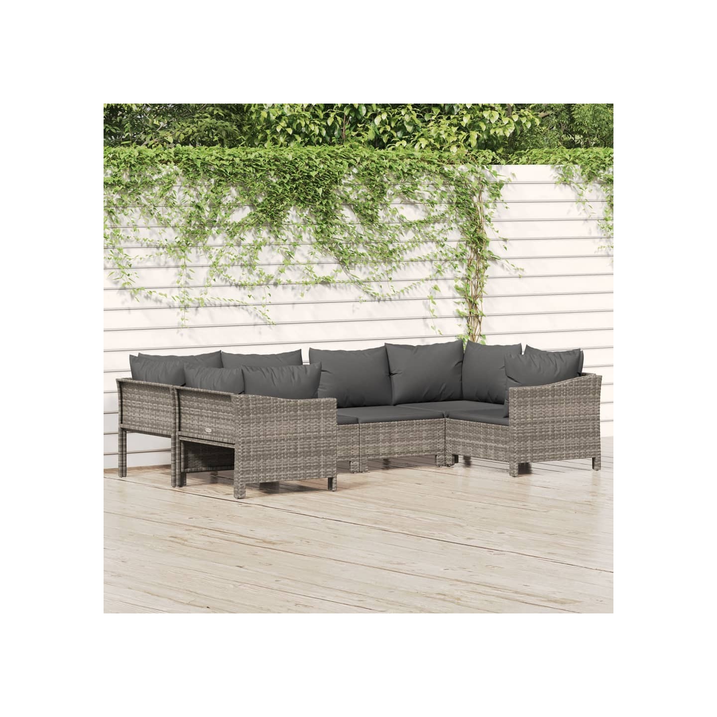 Salon de jardin 6 pcs avec coussins Gris Résine tressée