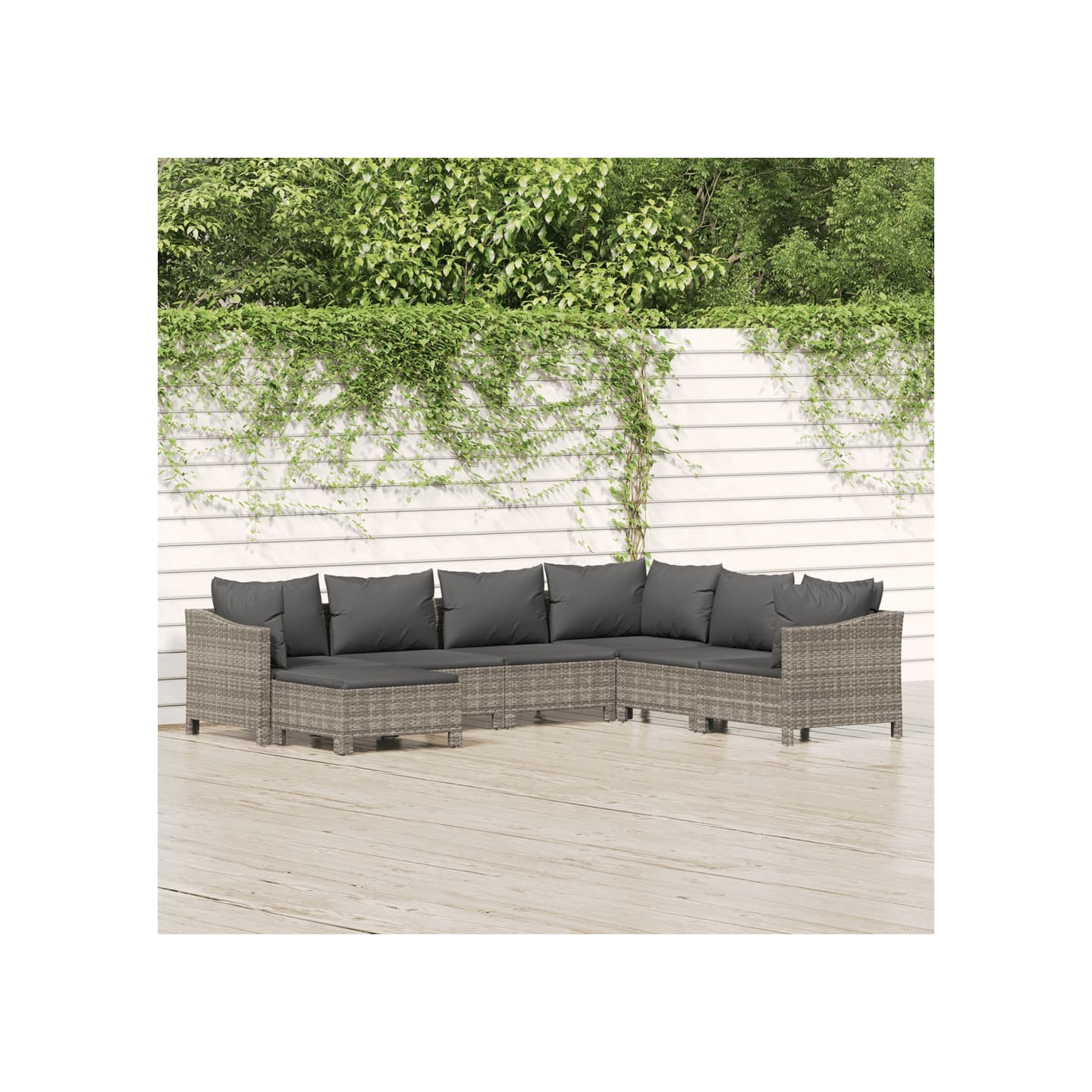Salon de jardin 7 pcs avec coussins Gris Résine tressée